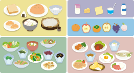 【画像】「食事バランスガイド」1日の食事の目安量と料理例PDFイメージ