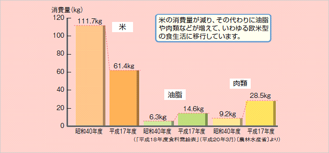 食生活の変化(1人1年間の消費量)