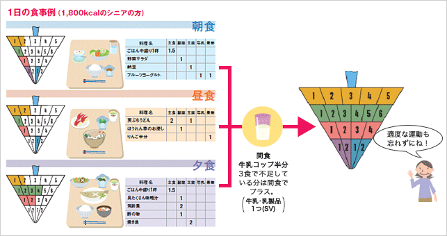 1日の食事例（1,800kcalのシニアの方）