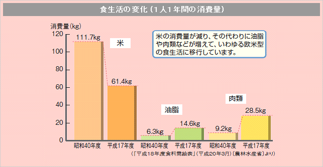 食生活の変化(1人1年間の消費量)